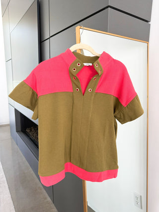 Olive Pop Colorblock Top - Instyle Boutique