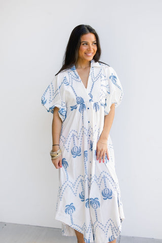 Well Wishes Blue Embroidered Midi Dress - Instyle Boutique