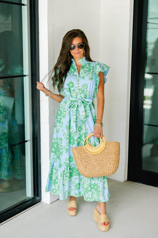 New Beginnings Blue Floral Dress - Instyle Boutique