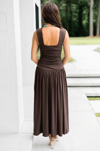 Favorite Brown Knit Ruched Maxi Dress - Instyle Boutique