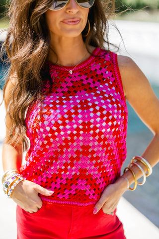 Red Crochet Tie Tank - Instyle Boutique