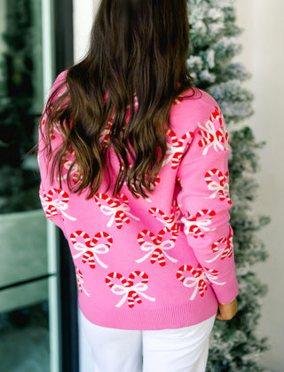 Candy Cane Pink Bow Sweater