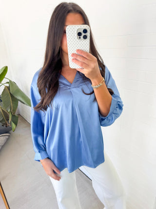 Blue Skies Ahead Silky Top - Instyle Boutique