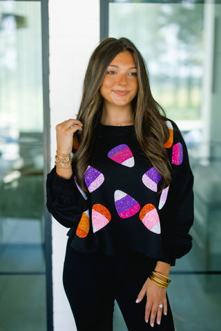 Treat Yourself Candy Corn Black Sweatshirt