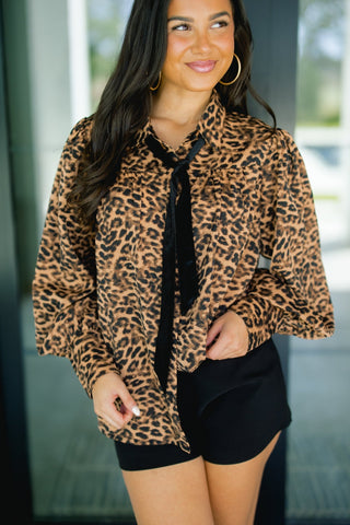 Into The Wild Velvet Tie Neck Top - Instyle Boutique