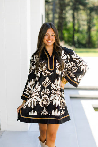 Baroque Black Floral Dress