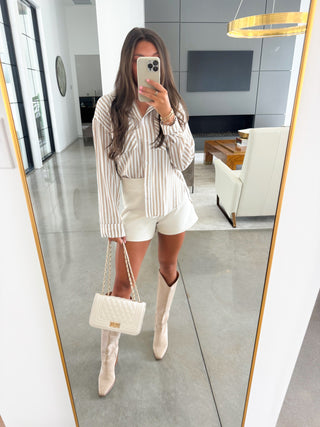 Time Will Tell Taupe Striped Shirt