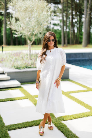 Ivory Garden Eyelet Midi Dress - Instyle Boutique