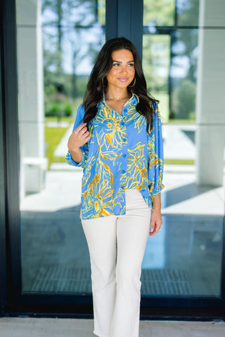 Blue and Bold Sunflower Top