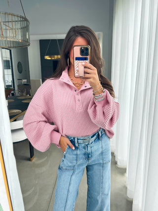 Carry On Casual Pink Waffle Knit Top