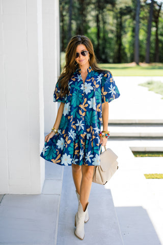 All Smiles Navy Floral Dress