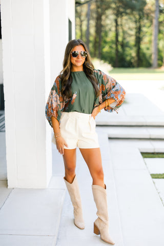Into the Garden Olive Floral Top