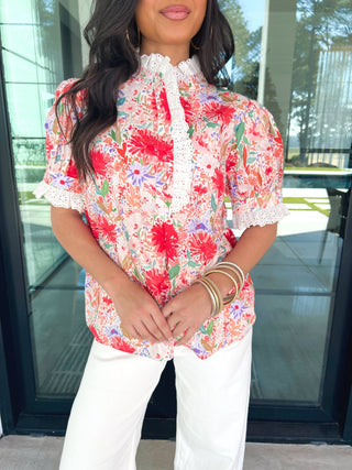 Cherry Blossom Mix Print Top - Instyle Boutique