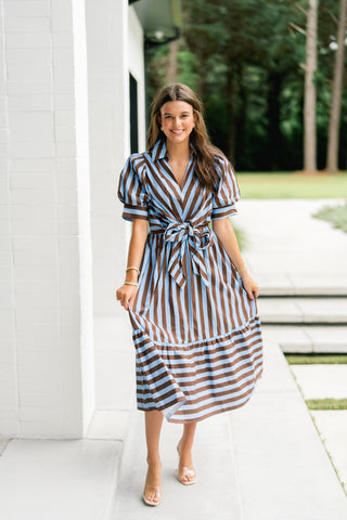 Strolling Downtown Tie Front Midi Dress