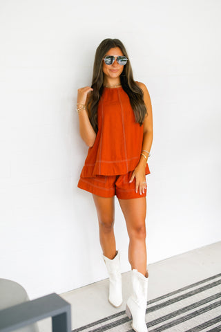 Elevated Style Rust Shorts Set