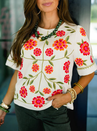 Petal Peek Faux Suede Embroidered Top - Instyle Boutique
