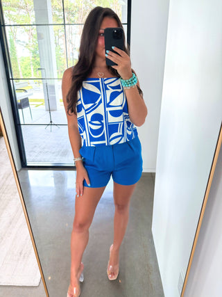 Azure Mosaic Square Neck Top