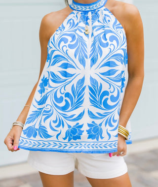 Beauty In Blue Printed Top - Instyle Boutique