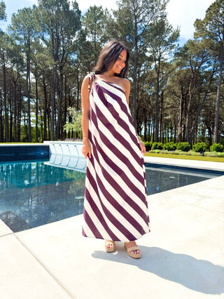 Cabana Stripe One Shoulder Maxi Dress - Instyle Boutique