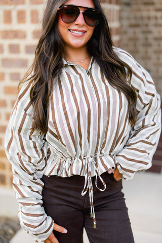 Shifting Focus Brown Stripe Jacket