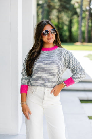 Pink Pop Stripe Cozy Knit Sweater - Instyle Boutique
