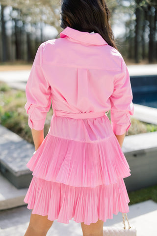 Pink Wink Pleated Cotton Shirtdress - Instyle Boutique