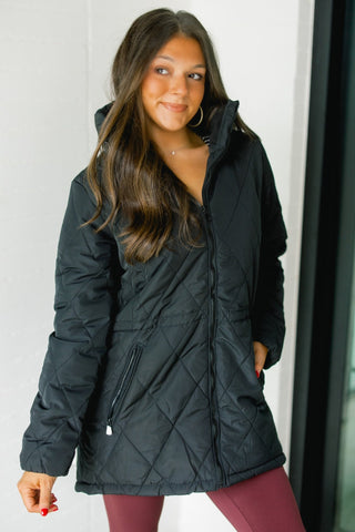 Black Quilted 3/4 Length Jacket ~DOORBUSTER DEAL~ - Instyle Boutique