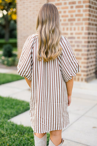 Feels Like Fall Brown Striped Dress