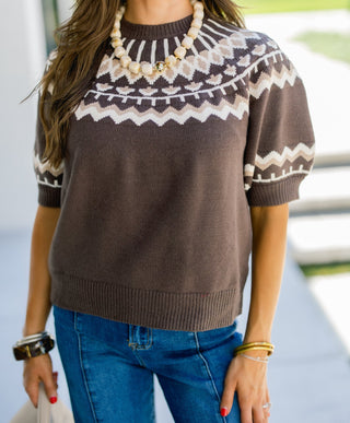 Vibe Check Brown Printed Sweater Top - Instyle Boutique