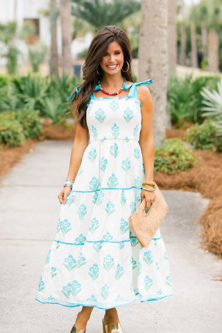 Mint Green Botanical Print Tiered Midi Dress - Instyle Boutique