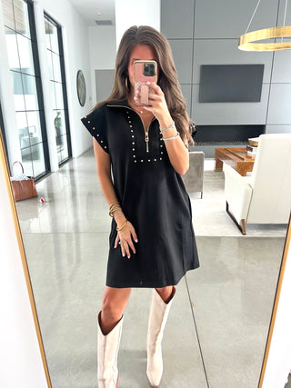 Starlight Studded Black Zip Dress