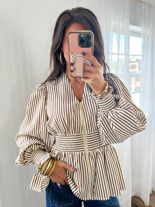 So Little Time Striped Top-Caramel