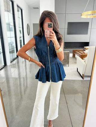Zip Into Style Denim Top