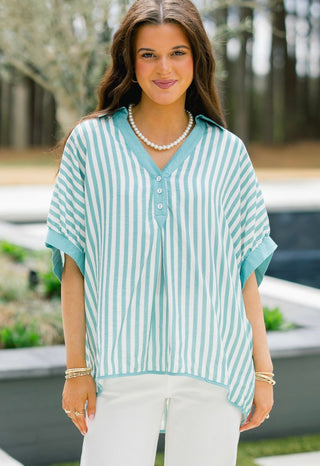Mya Mint Striped Top - Instyle Boutique