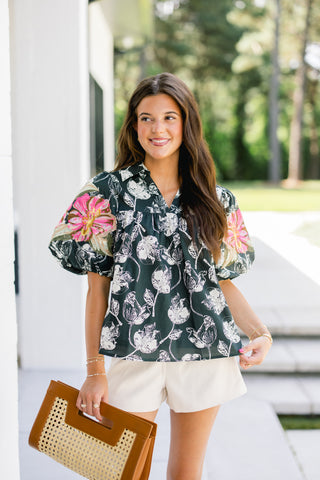 Blooming Black Floral Top