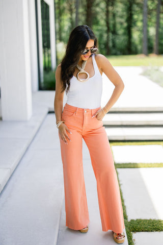 Coral Cuteness Wide Leg Jeans ~PREORDER~ - Instyle Boutique
