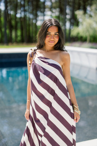 Cabana Stripe One Shoulder Maxi Dress - Instyle Boutique