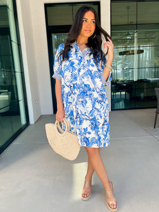 Summers In Blue Printed Dress - Instyle Boutique