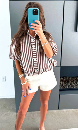 The Cafe Striped Puff Top - Instyle Boutique