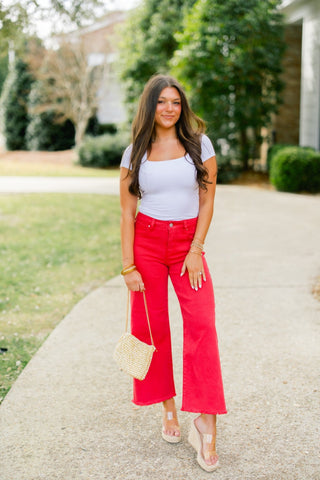 Cara Red Cropped Denim - Instyle Boutique