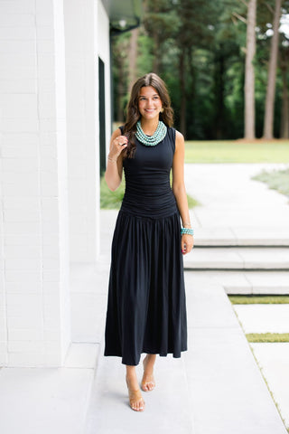 Favorite Black Knit Ruched Maxi Dress - Instyle Boutique