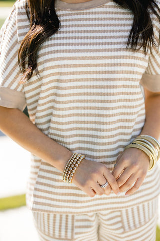 Neutral Striped Knit Top and Shorts Set - Instyle Boutique