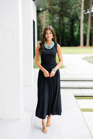 Favorite Black Knit Ruched Maxi Dress - Instyle Boutique