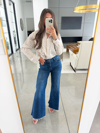 Time Will Tell Taupe Striped Shirt