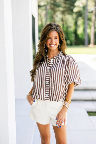 The Cafe Striped Puff Top - Instyle Boutique