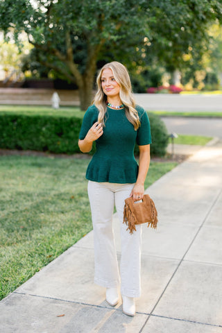 Into The Green Peplum Sweater - Instyle Boutique