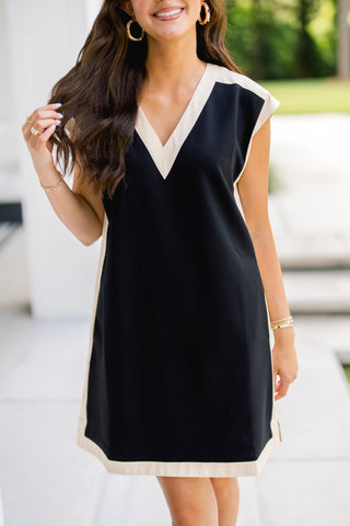 Black & Oatmeal Colorblock V-Neck Mini Dress - Instyle Boutique