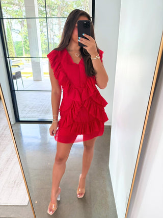 Unapologetically Red Ruffle Mini Dress - Instyle Boutique