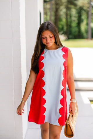 Sun Kissed Scalloped Dress - Blue and Red - Instyle Boutique
