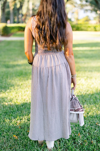 Gather Around Brown Gingham Dress - Instyle Boutique